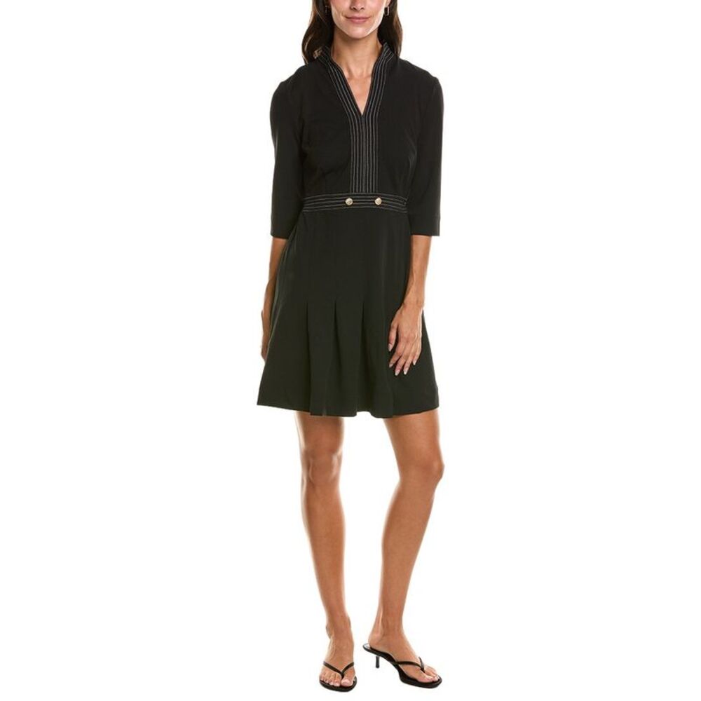 Ming Wang Womens Pleated Deco Crepe A-Line Dress